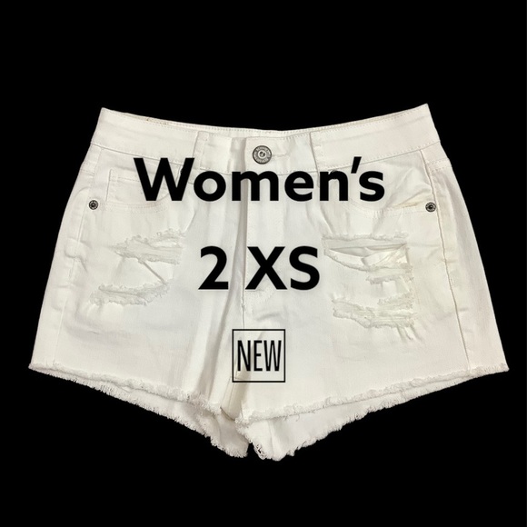 Women's Bethany Mota 2 XS Shorts White Jeans Denim Jean Cut Offs Rippec Torn New - Picture 2 of 9